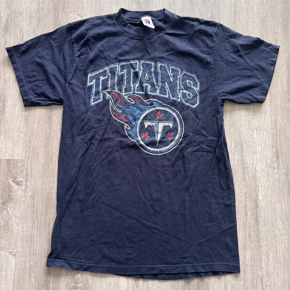 Vintage Tennessee Titans T Shirt Navy Blue Logo 7 NFL Football Mens Large